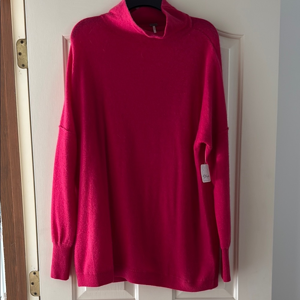 NWT Free People Cashmere Bright Funnel Neck Pink Sweater